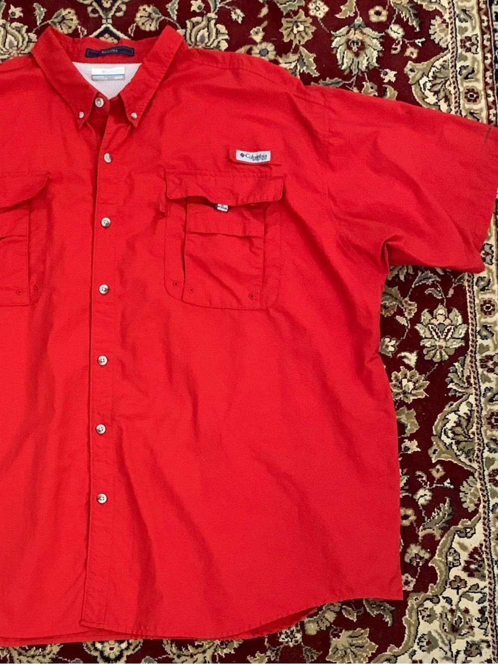 NWOT COLUMBIA SS Red “Bahama” PFG Omni-Shade Polyester Summer Sports Shirt